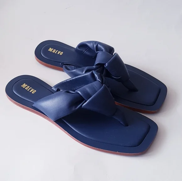 ANTHROPOLOGIE MAEVE Blue Leather Knotted Thong Sandals - Picture 2 of 11